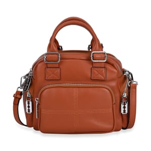 Brown Genuine Leather Crossbody Bag with Handle Drop (3.9'') and Shoulder Strap