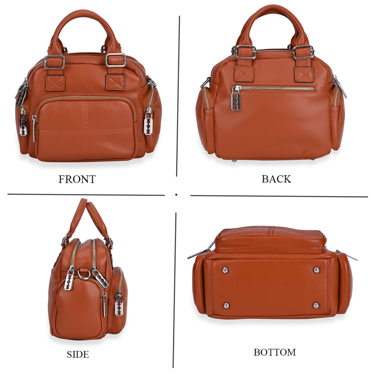 Brown Genuine Leather Crossbody Bag with Handle Drop (3.9'') and Shoulder Strap image number 3