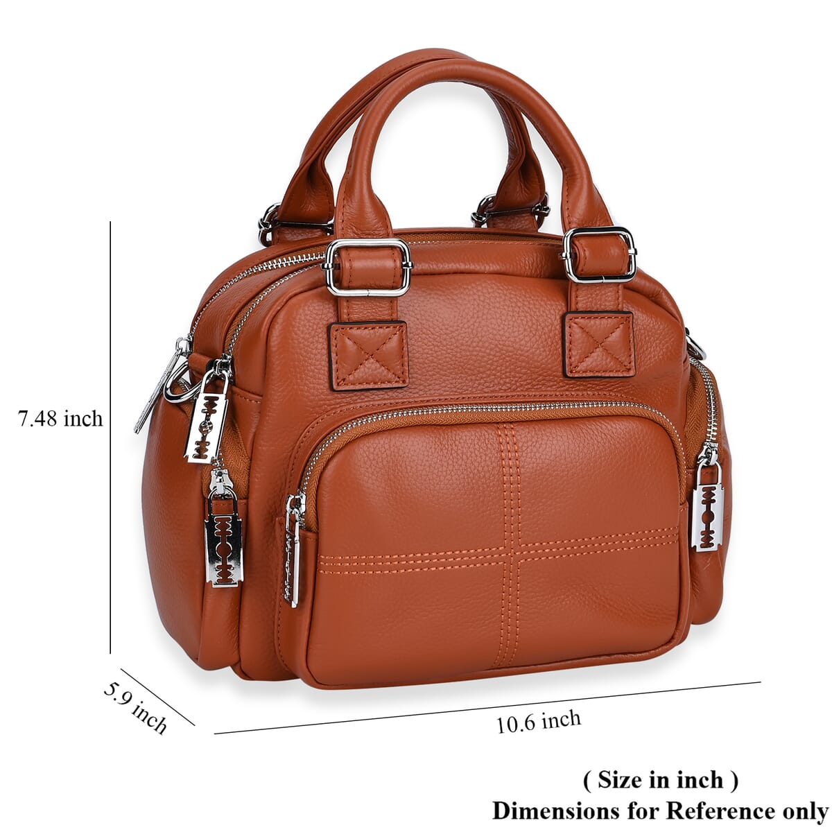 Brown Genuine Leather Crossbody Bag with Handle Drop (3.9'') and Shoulder Strap image number 6