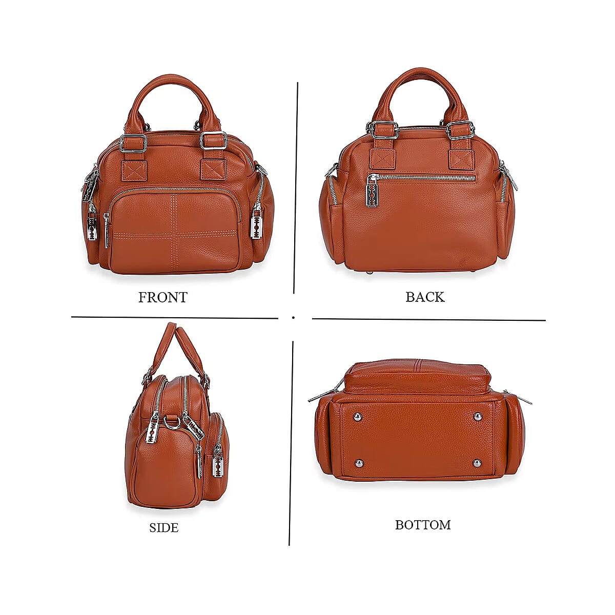 Brown Genuine Leather Crossbody Bag with Handle Drop (3.9'') and Shoulder Strap image number 7