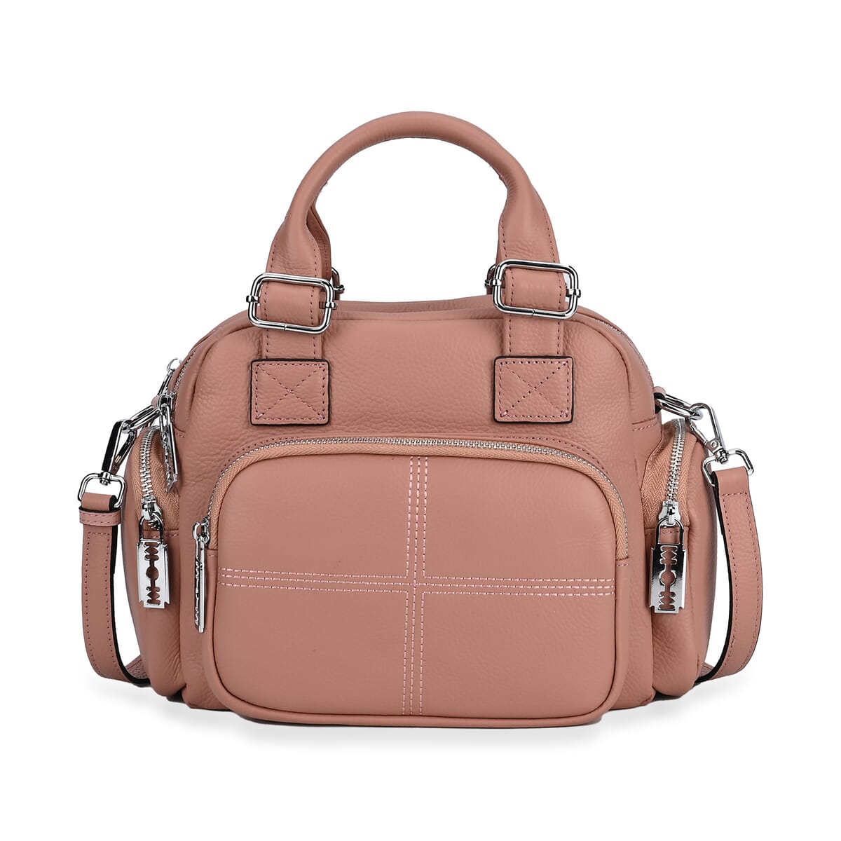 Pink Genuine Leather Crossbody Bag with Handle Drop (3.9'') and Shoulder Strap image number 0