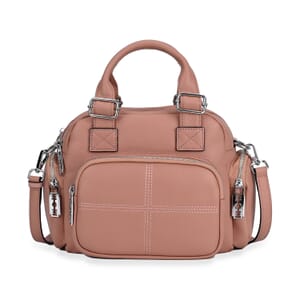 Pink Genuine Leather Crossbody Bag with Handle Drop (3.9'') and Shoulder Strap