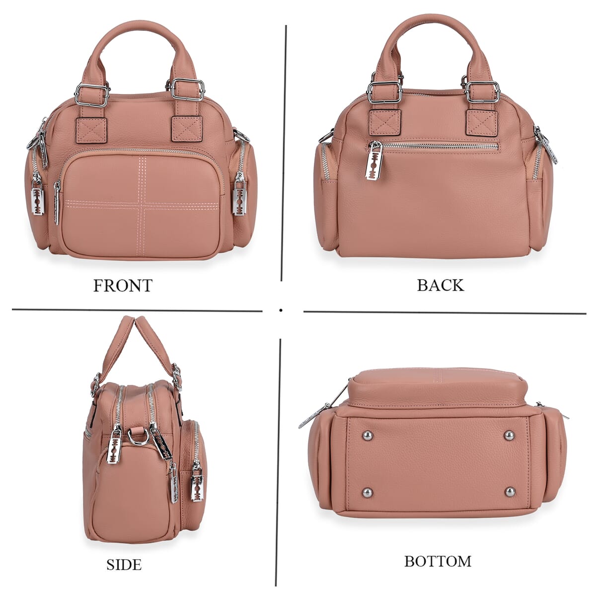 Pink Genuine Leather Crossbody Bag with Handle Drop (3.9'') and Shoulder Strap image number 3