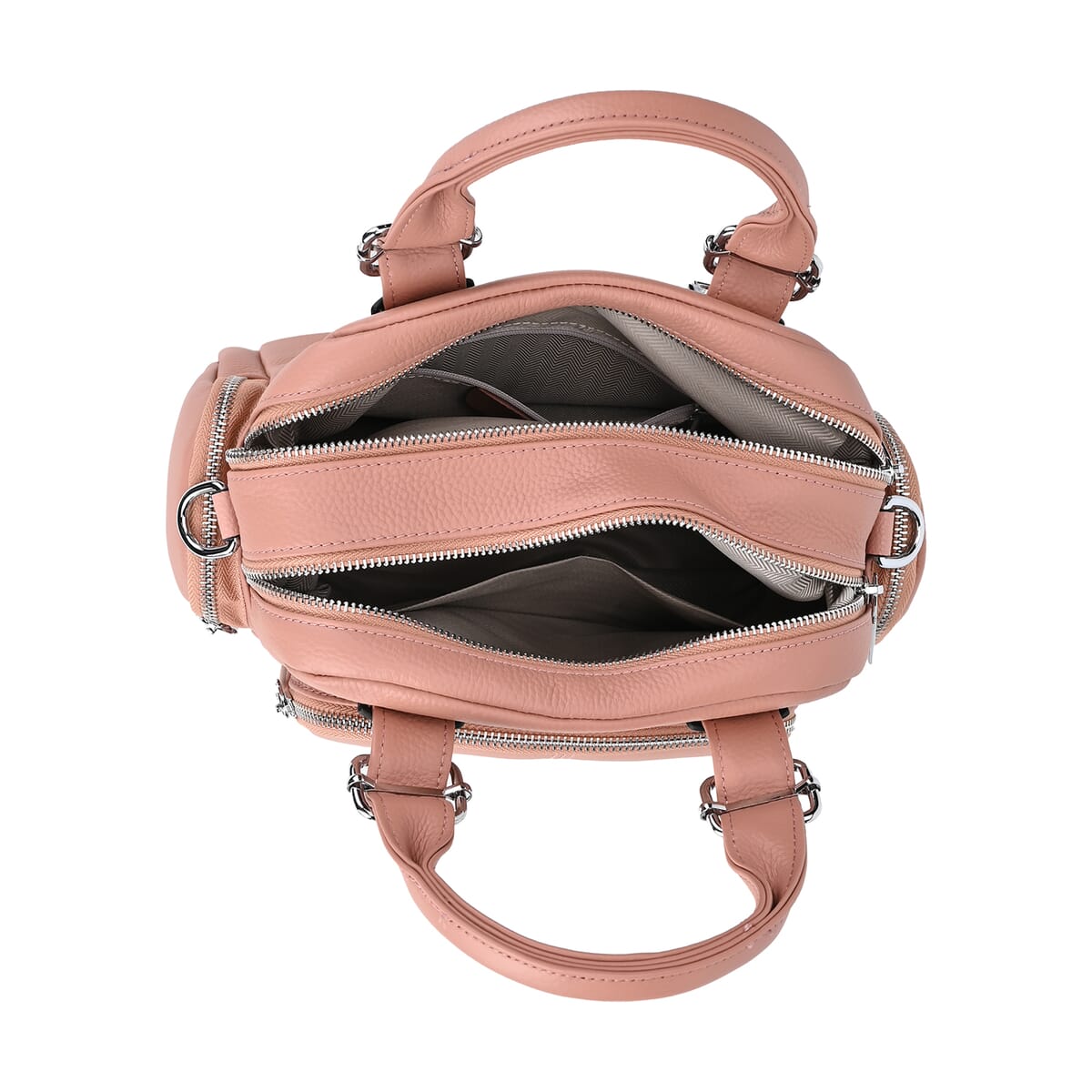 Pink Genuine Leather Crossbody Bag with Handle Drop (3.9'') and Shoulder Strap image number 4