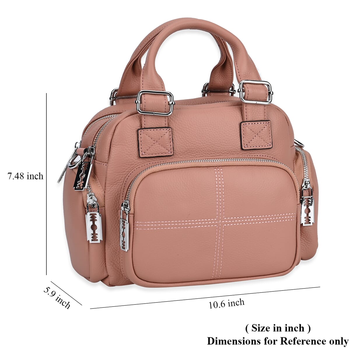 Pink Genuine Leather Crossbody Bag with Handle Drop (3.9'') and Shoulder Strap image number 6
