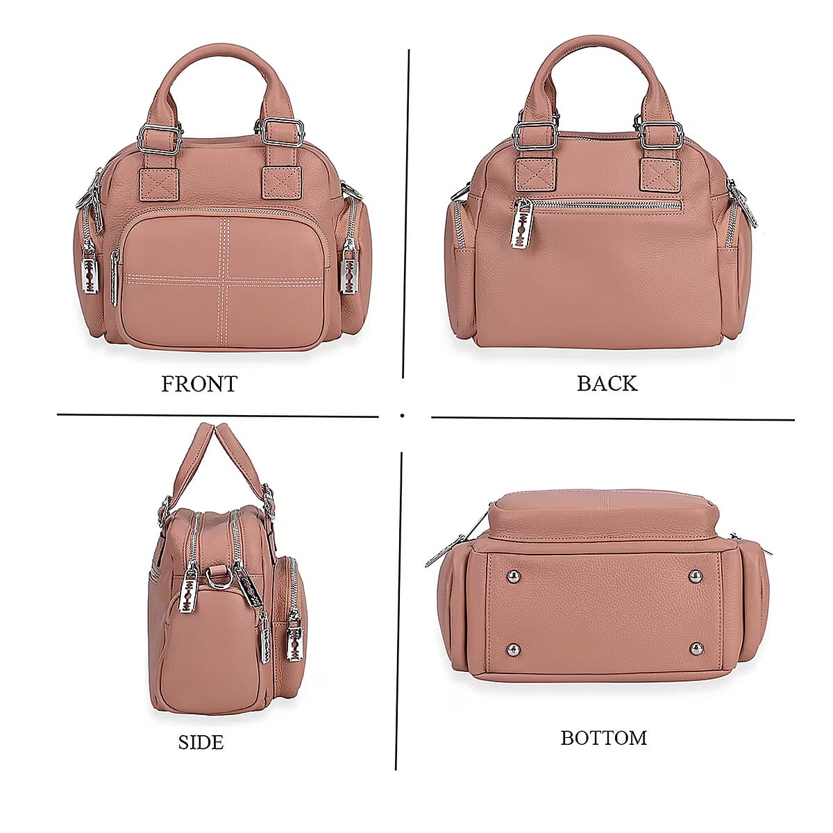 Pink Genuine Leather Crossbody Bag with Handle Drop (3.9'') and Shoulder Strap image number 7