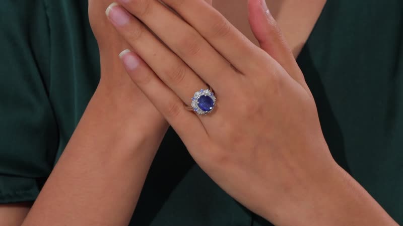 Kashmir Kyanite, Ceylon Sapphire and Diamond 4.90 ctw Ring in Rhodium Over Sterling Silver
