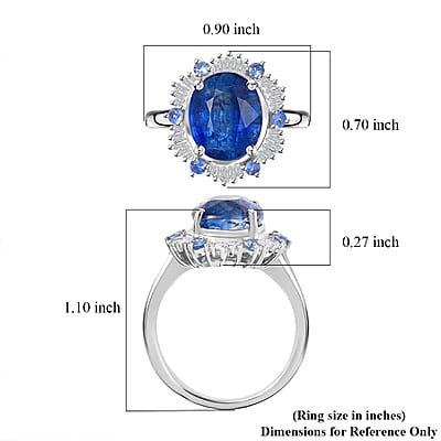 Premium Himalayan Kyanite, Ceylon Sapphire and Diamond 4.90 ctw Midnight Halo Ring in Rhodium Over Sterling Silver (Size 10.0)