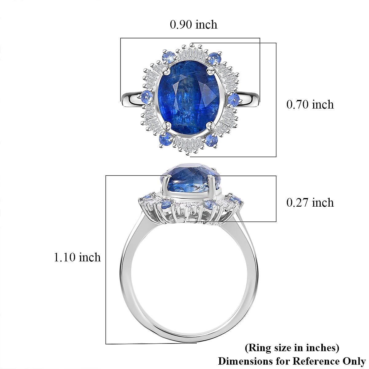 Premium Himalayan Kyanite, Ceylon Sapphire and Diamond 4.90 ctw Midnight Halo Ring in Rhodium Over Sterling Silver (Size 6.0) image number 5