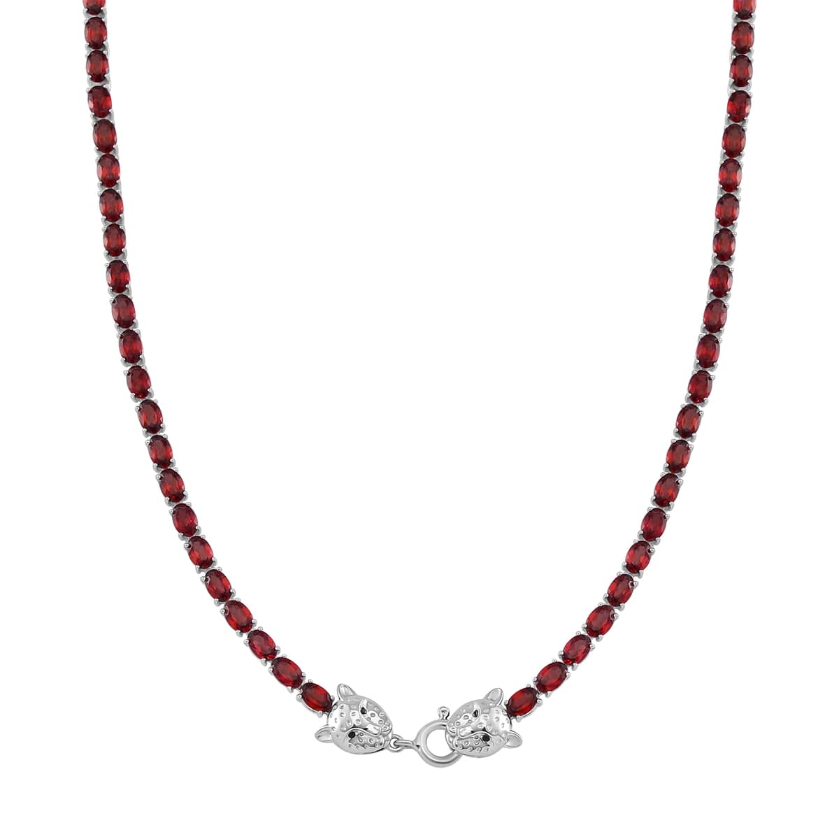 Tanzanian Wine Garnet and Thai Black Spinel 32.80 ctw Double Dragon Head Necklace in Rhodium Over Sterling Silver 18 Inches image number 0