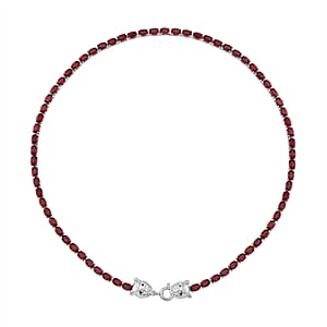 Tanzanian Wine Garnet and Thai Black Spinel 32.80 ctw Double Leopard Head Necklace in Rhodium Over Sterling Silver 18 Inches