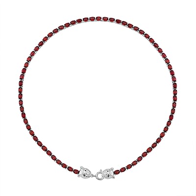 Tanzanian Wine Garnet and Thai Black Spinel 32.80 ctw Double Leopard Head Necklace in Rhodium Over Sterling Silver 18 Inches