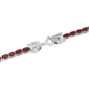 Tanzanian Wine Garnet and Thai Black Spinel 32.80 ctw Double Leopard Head Necklace in Rhodium Over Sterling Silver 18 Inches