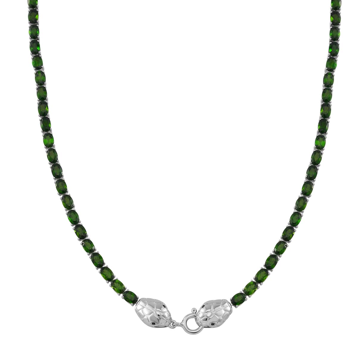 Chrome Diopside and Thai Black Spinel 32.80 ctw Double Snake Head Necklace in Rhodium Over Sterling Silver 18 Inches image number 0