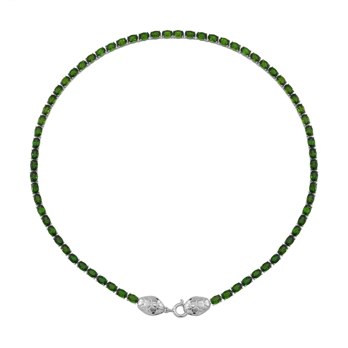 Chrome Diopside and Thai Black Spinel 32.80 ctw Double Snake Head Necklace in Rhodium Over Sterling Silver 18 Inches image number 2