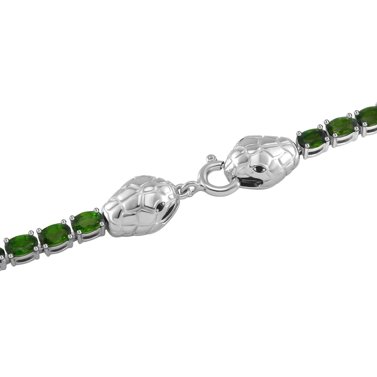 Chrome Diopside and Thai Black Spinel 32.80 ctw Double Snake Head Necklace in Rhodium Over Sterling Silver 18 Inches image number 3