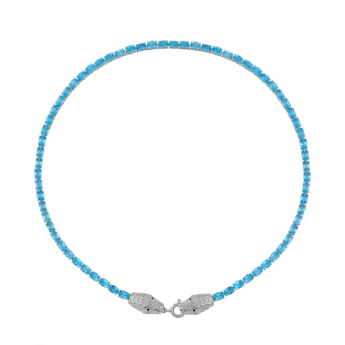 Betroka Blue Apatite and Thai Black Spinel 30.50 ctw Double Dragon Head Necklace in Rhodium Over Sterling Silver 18 Inches image number 2