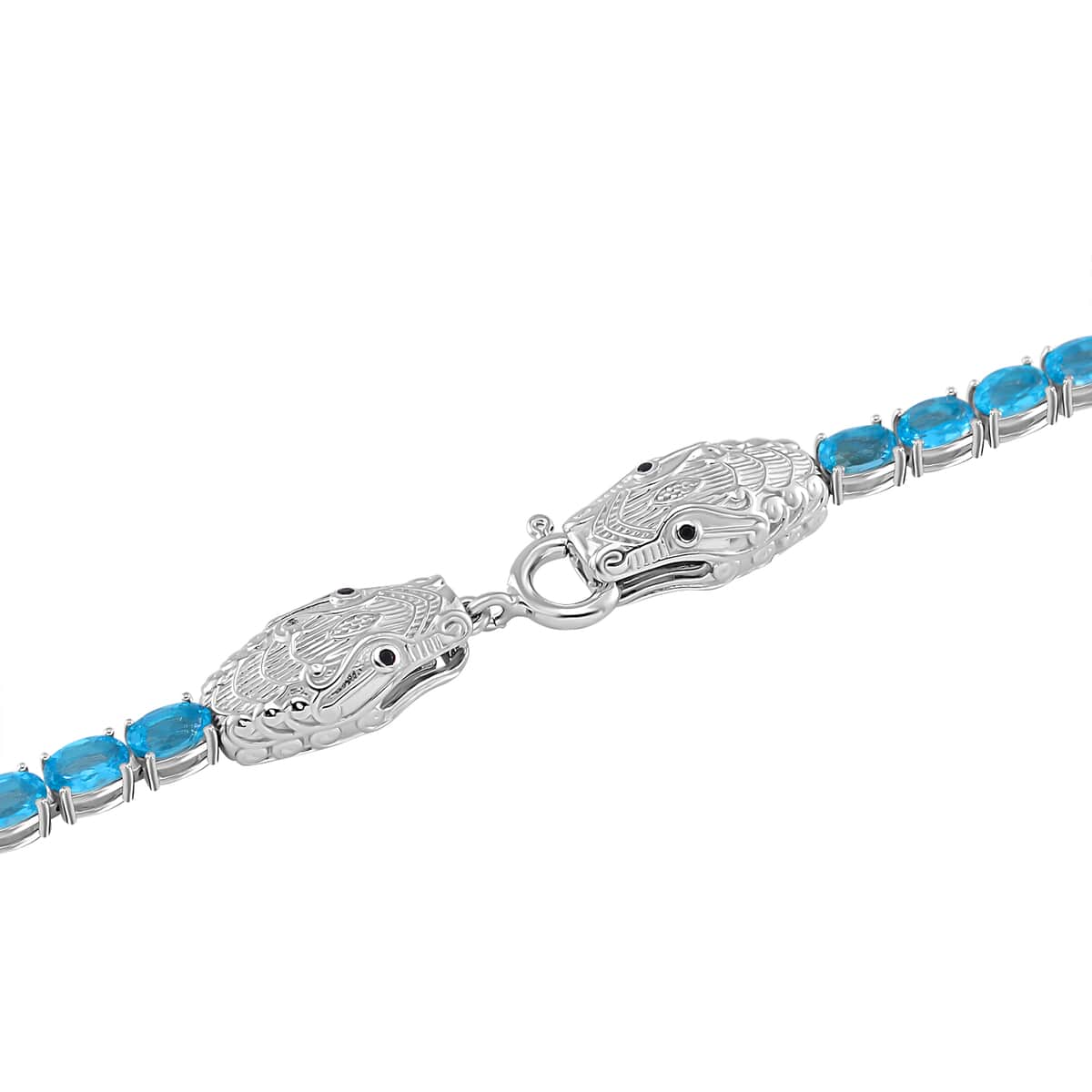 Betroka Blue Apatite and Thai Black Spinel 30.50 ctw Double Dragon Head Necklace in Rhodium Over Sterling Silver 18 Inches image number 3