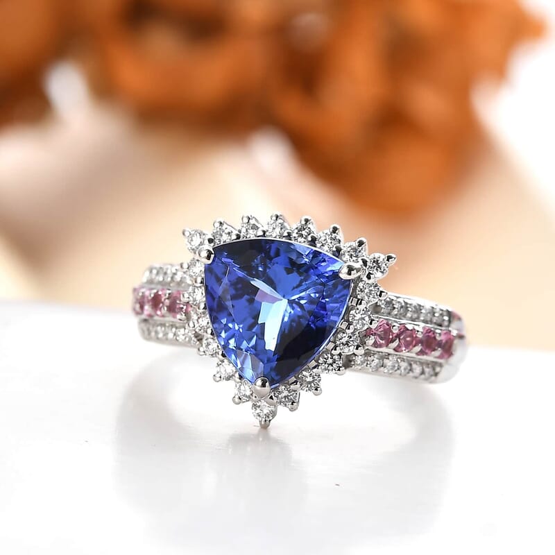 Certified & Appraised Rhapsody AAAA Tanzanite, Mahenge Spinel and E-F VS Diamond 3.75 ctw Ring in 950 Platinum (Size 6.0) 7.60 Grams