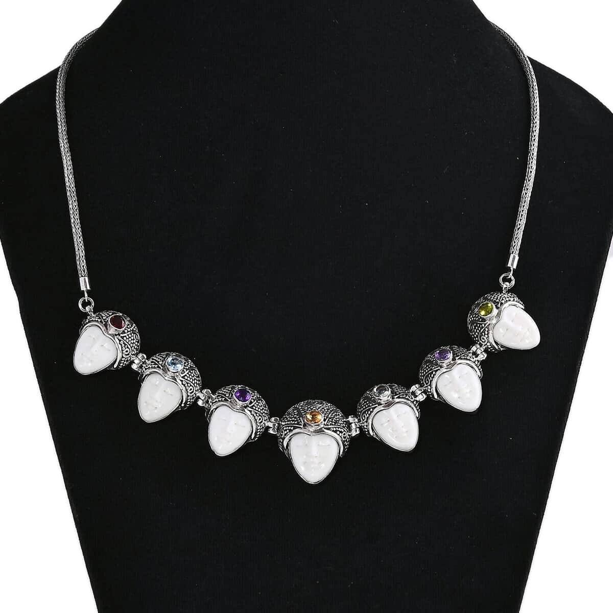 Sajen Silver Carved Bone and Multi Gemstone 3.50 ctw Seven Princess Necklace in Sterling Silver 20 Inches image number 2