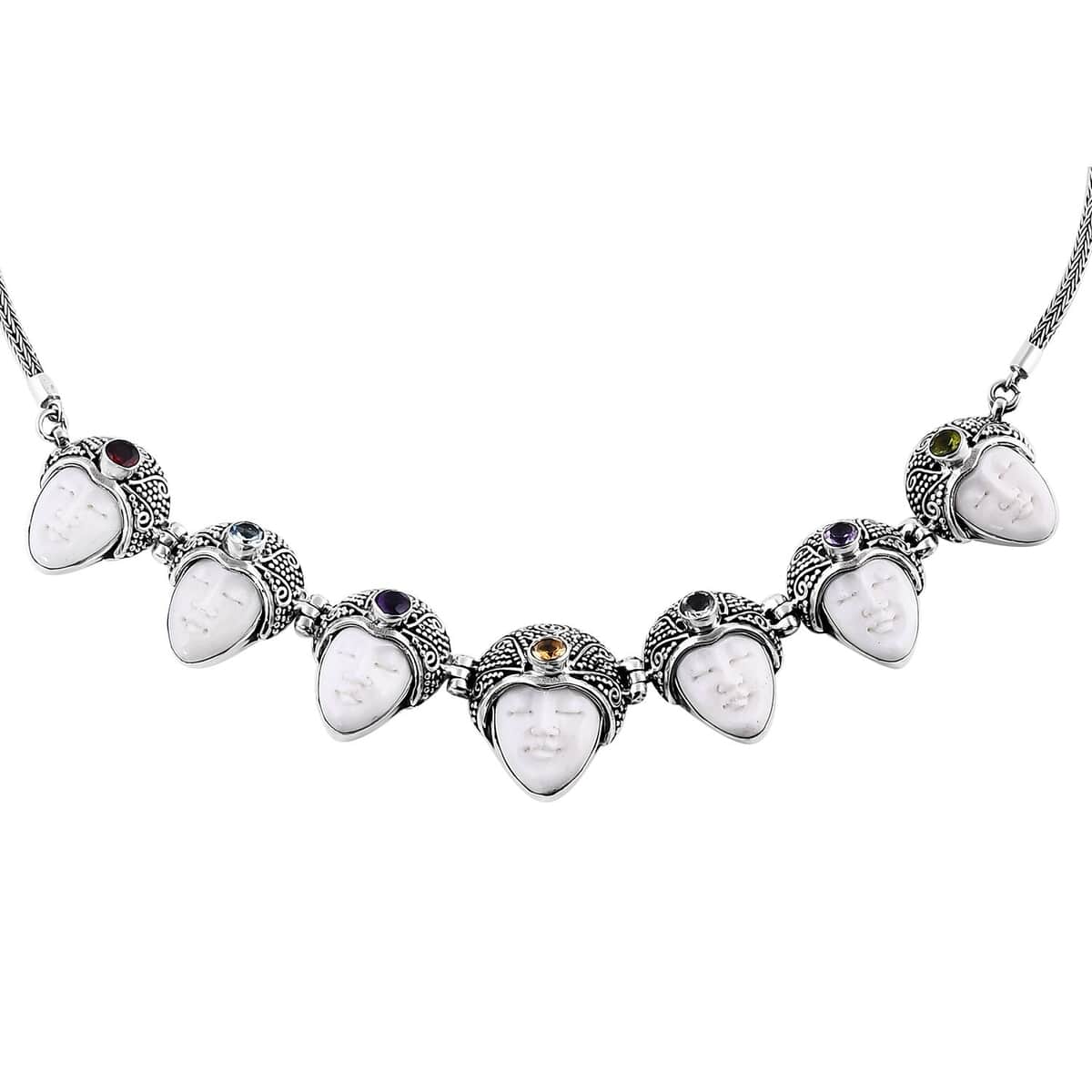 Sajen Silver Carved Bone and Multi Gemstone 3.50 ctw Seven Princess Necklace in Sterling Silver 20 Inches image number 3