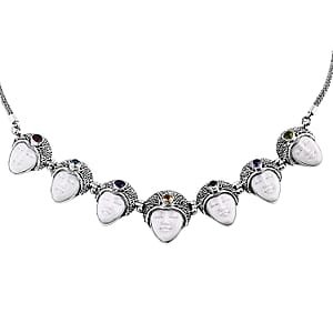 Bali Goddess Carved Bone and Multi Gemstone 3.50 ctw Seven Princess Necklace in Sterling Silver 20 Inches