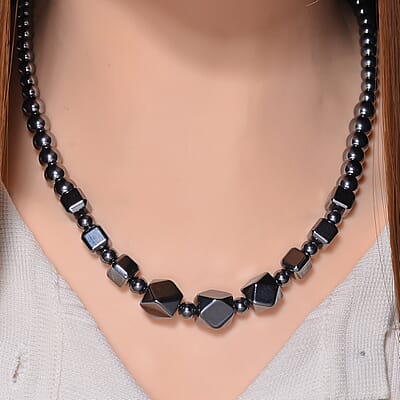 Terahertz Octagon Beaded Necklace (20 Inches) in rhodium Sterling Silver 185.00 ctw