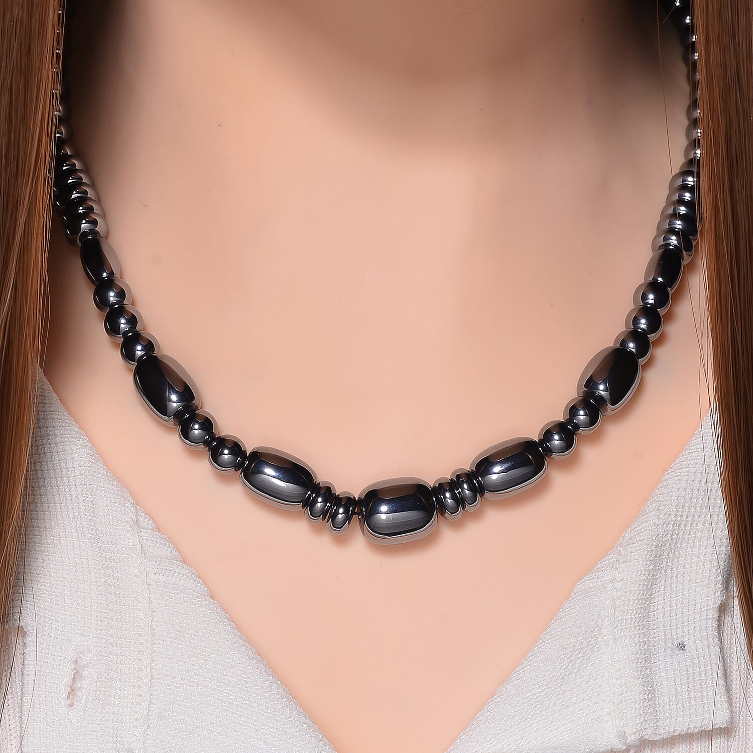 EverTrue Terahertz 185.00 ctw Barrel Beaded Necklace in Rhodium Sterling Silver 20 Inches