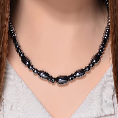 EverTrue Terahertz 185.00 ctw Barrel Beaded Necklace in Rhodium Sterling Silver 20 Inches