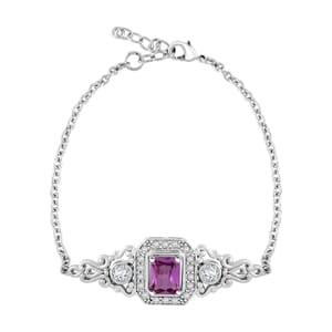 Simulated Alexandrite and Simulated Diamond Bracelet in Silvertone (7.00 In) 2.60 ctw