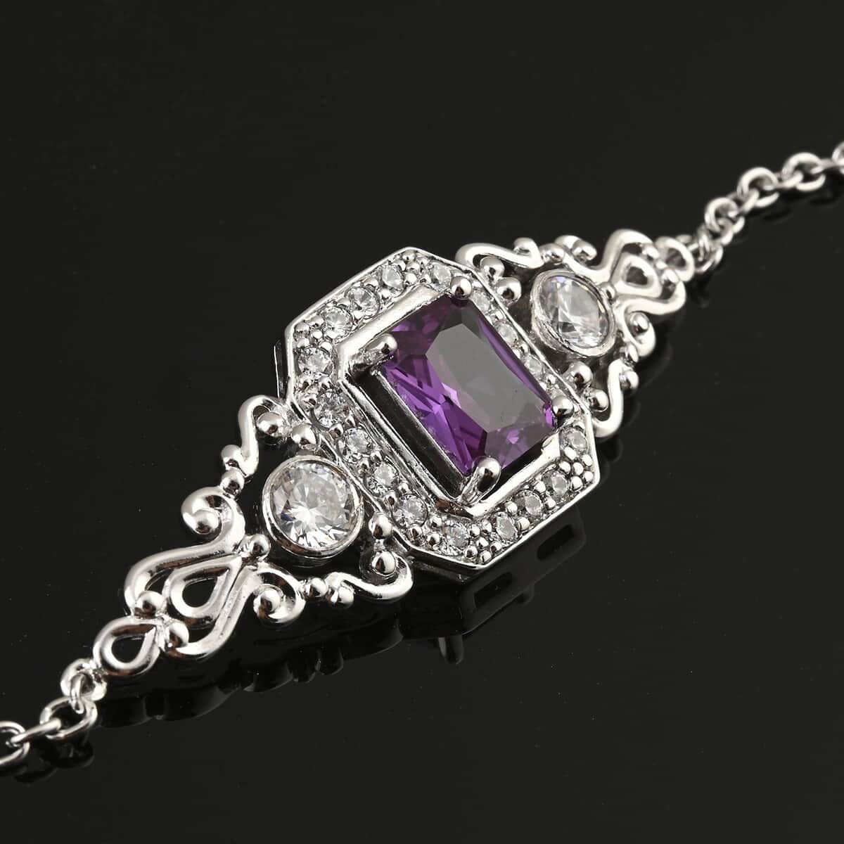 Simulated Alexandrite and Simulated Diamond Bracelet in Silvertone (7.00 In) 2.60 ctw image number 1