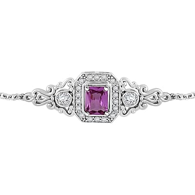 Simulated Alexandrite and Simulated Diamond Bracelet in Silvertone (7.00 In) 2.60 ctw
