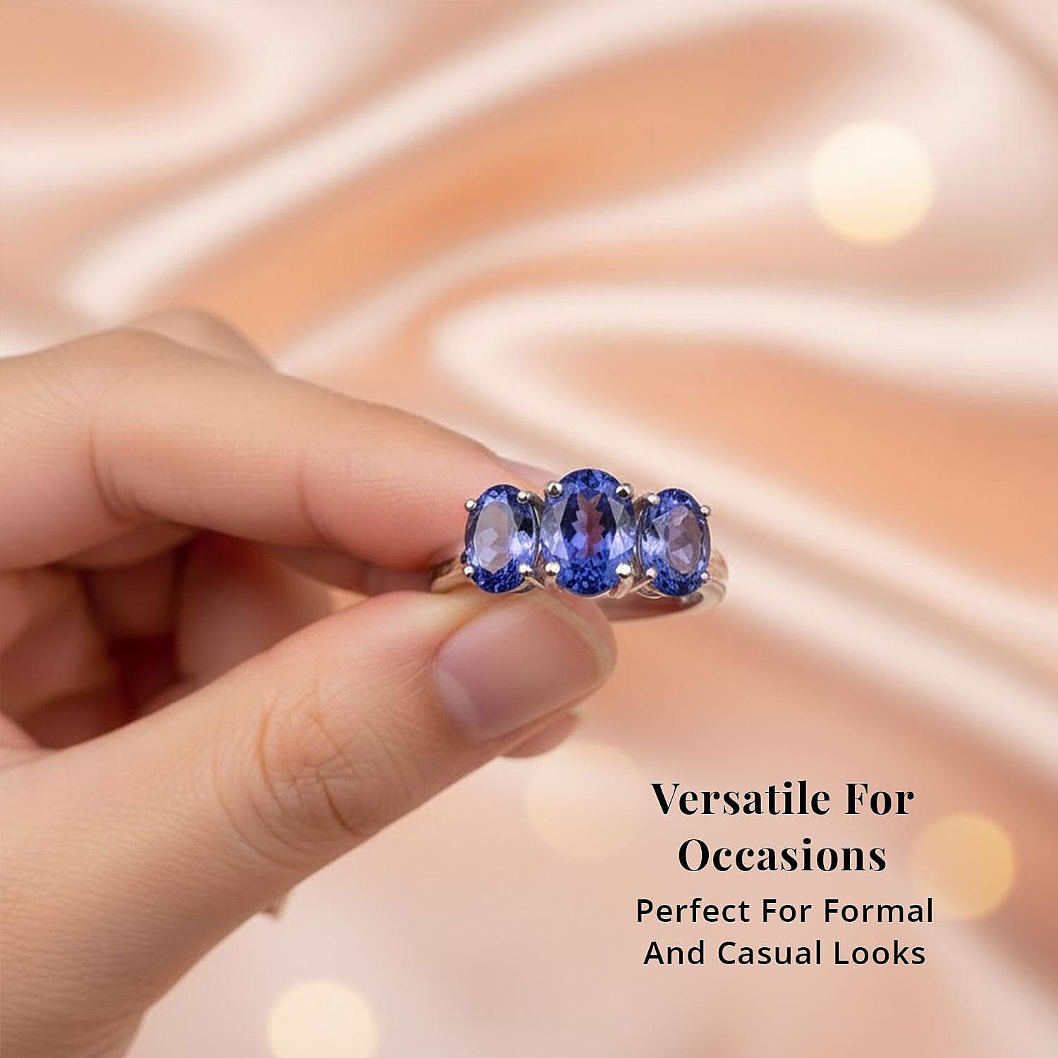 Certified & Appraised Rhapsody AAAA Tanzanite 3.26 ctw 3 Stone Ring in 950 Platinum (Size 6.0) 5.20 Grams