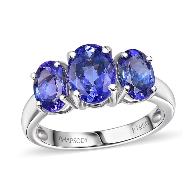 Certified & Appraised Rhapsody AAAA Tanzanite 3.26 ctw 3 Stone Ring in 950 Platinum (Size 7.0) 5.20 Grams