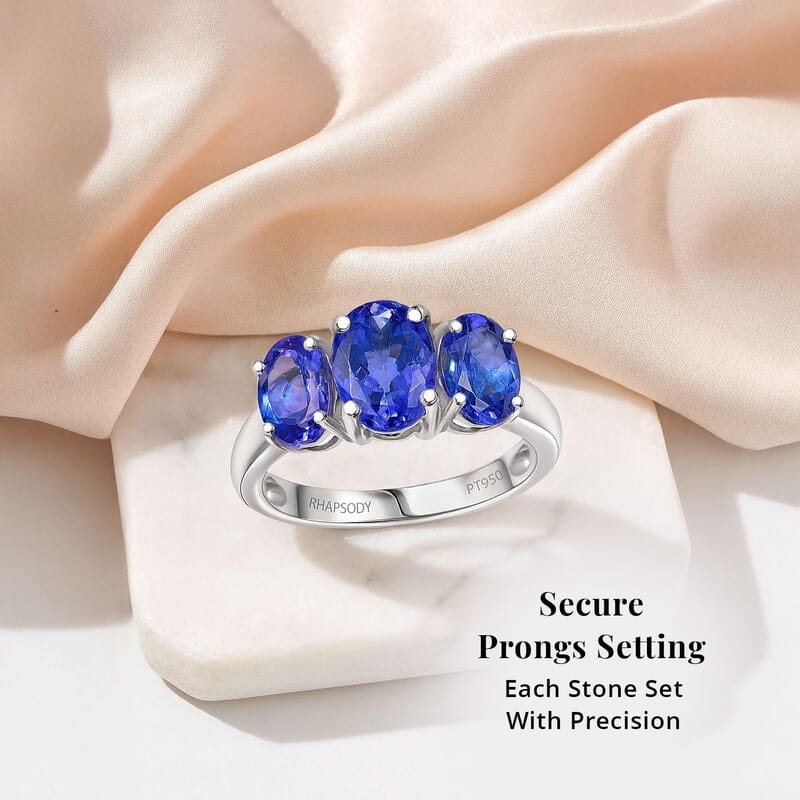 Certified & Appraised Rhapsody AAAA Tanzanite 3.26 ctw 3 Stone Ring in 950 Platinum (Size 7.0) 5.20 Grams