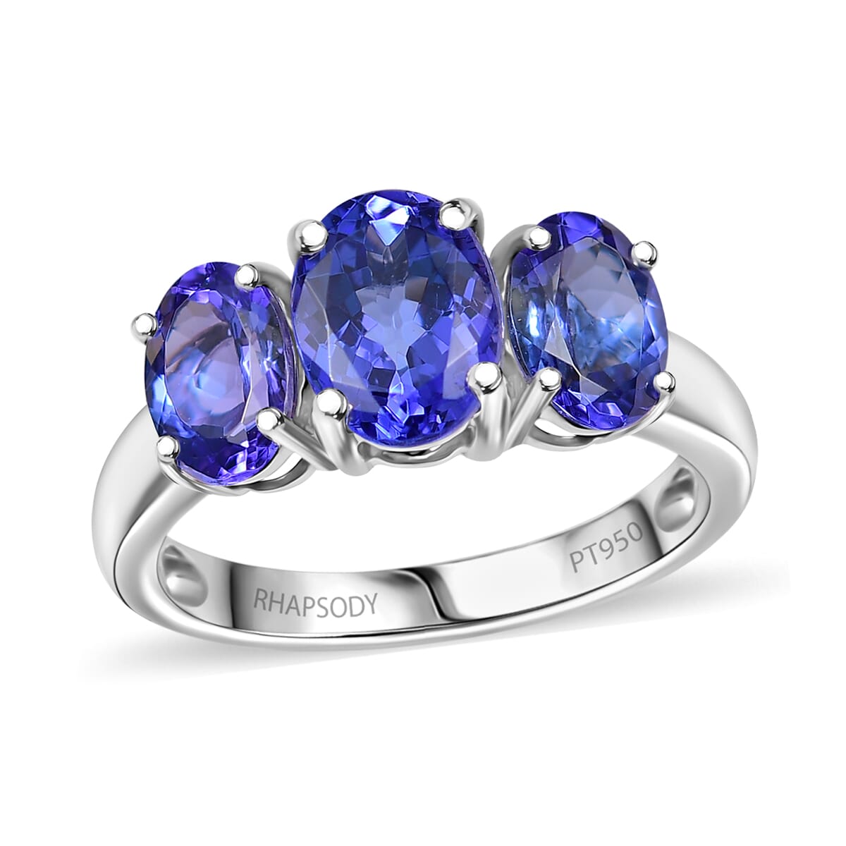 Certified & Appraised Rhapsody AAAA Tanzanite 3.26 ctw 3 Stone Ring in 950 Platinum (Size 8.0) 5.20 Grams image number 0
