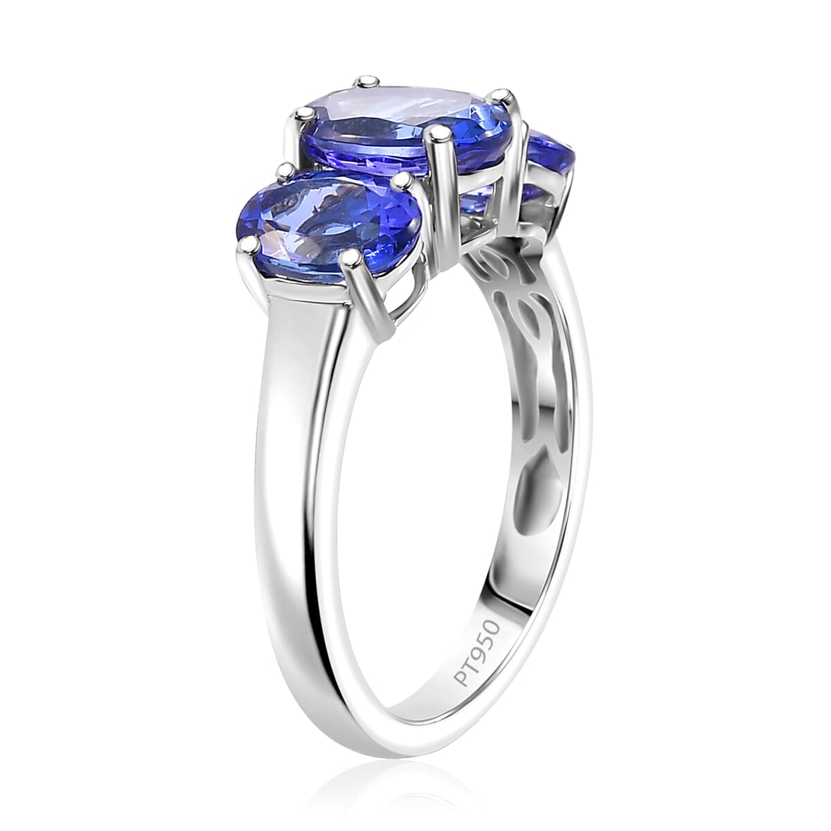 Certified & Appraised Rhapsody AAAA Tanzanite 3.26 ctw 3 Stone Ring in 950 Platinum (Size 8.0) 5.20 Grams image number 3