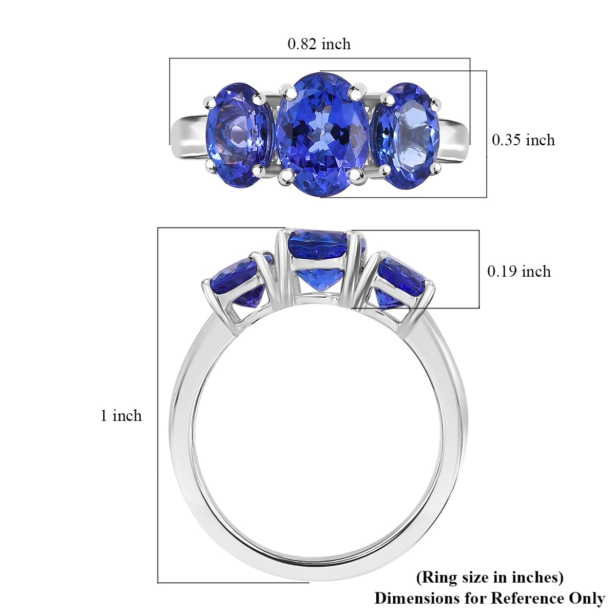 Certified & Appraised Rhapsody AAAA Tanzanite 3.26 ctw 3 Stone Ring in 950 Platinum (Size 8.0) 5.20 Grams image number 5