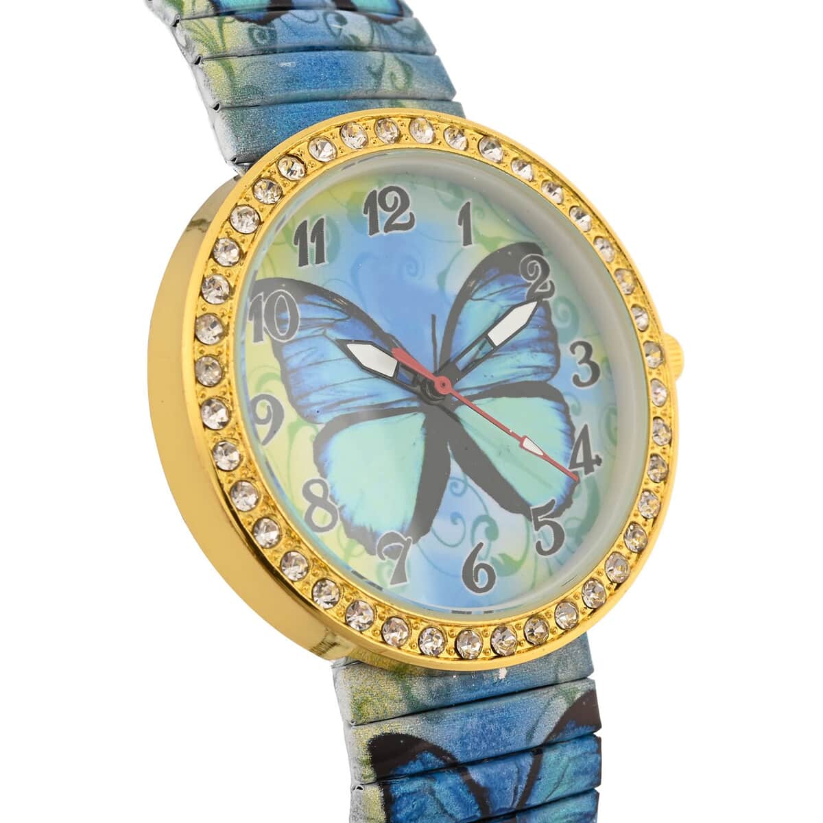 Simulated Diamond Butterfly Watch in Goldtone with Stretchable Band 1.10 ctw image number 3