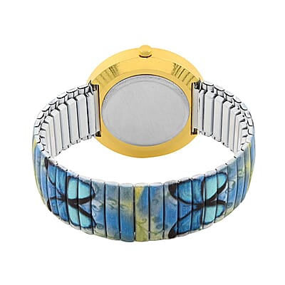 Simulated Diamond Butterfly Watch in Goldtone with Stretchable Band 1.10 ctw