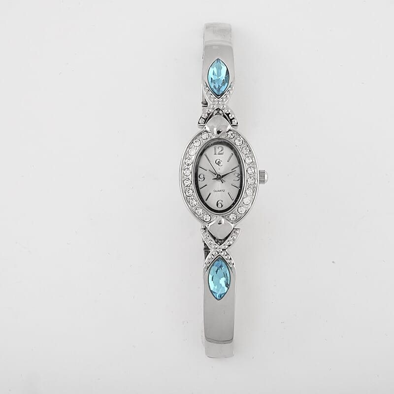 GC Quartz Movement Blue Topaz and Simulated Diamond 3.30 ctw Watch in Silvertone (8.00 In)