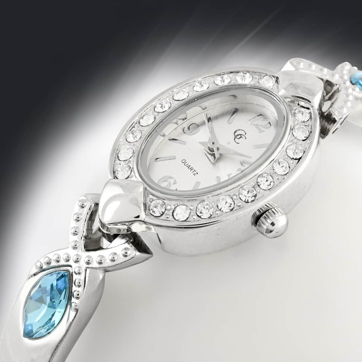 GC Quartz Movement Blue Topaz and Simulated Diamond 3.30 ctw Watch in Silvertone (8.00 In) image number 1