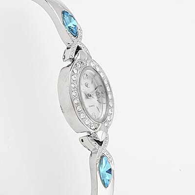 GC Quartz Movement Blue Topaz and Simulated Diamond 3.30 ctw Watch in Silvertone (8.00 In)