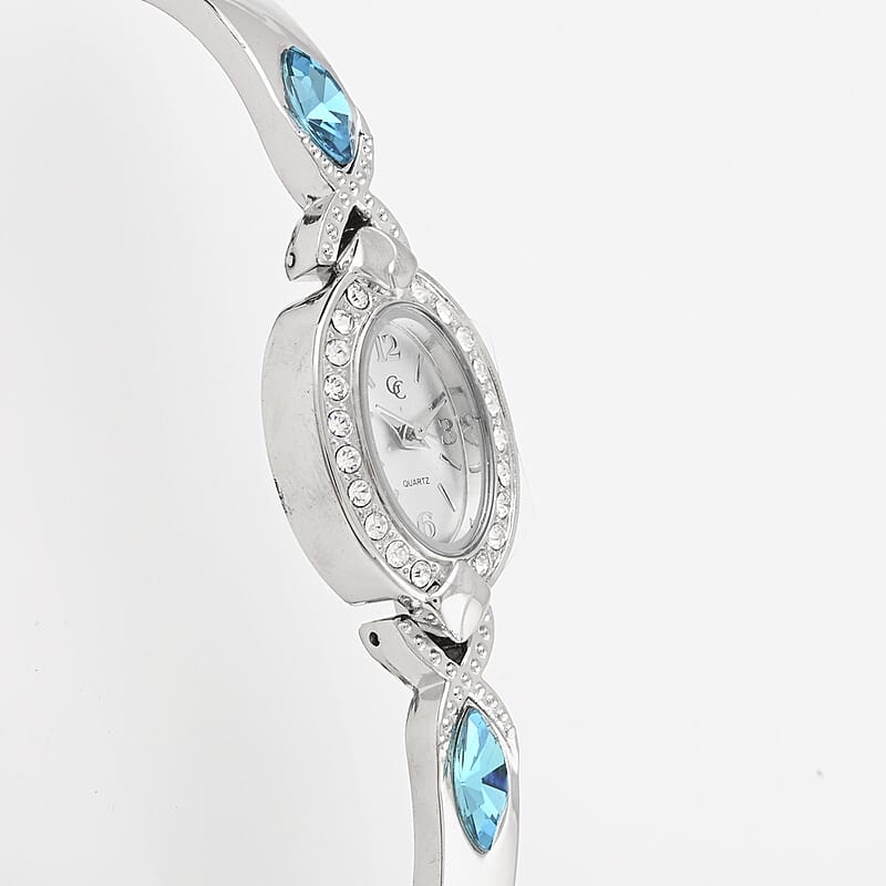 GC Quartz Movement Blue Topaz and Simulated Diamond 3.30 ctw Watch in Silvertone (8.00 In)