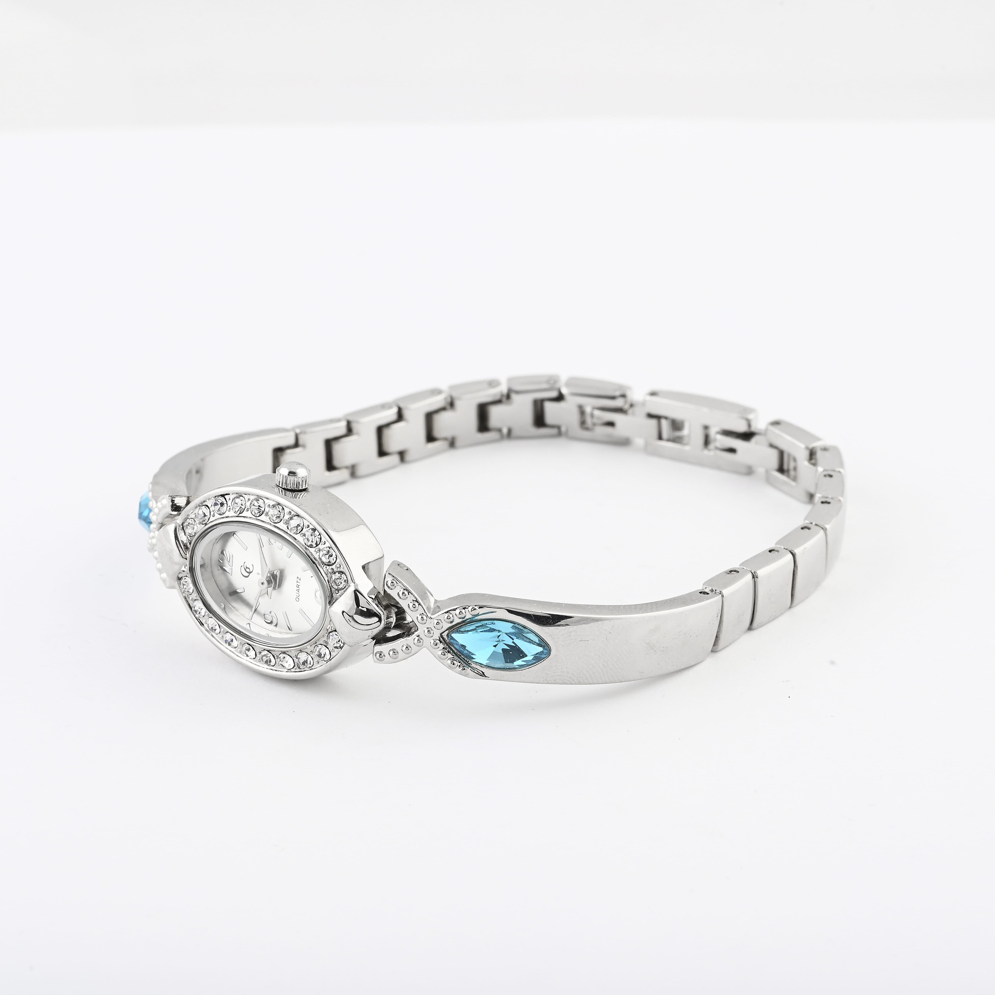 GC Quartz Movement Blue Topaz and Simulated Diamond 3.30 ctw Watch in Silvertone (8.00 In)