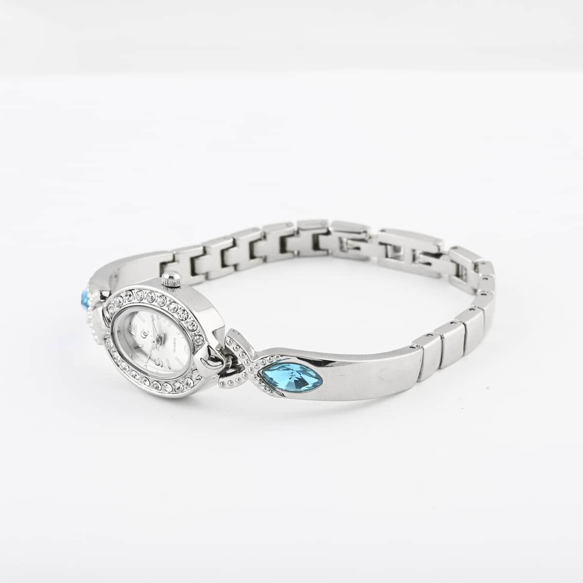 GC Quartz Movement Blue Topaz and Simulated Diamond 3.30 ctw Watch in Silvertone (8.00 In) image number 3