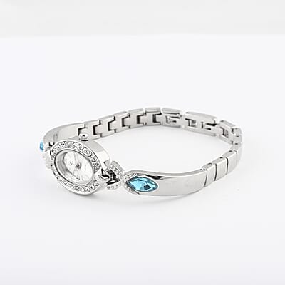 GC Quartz Movement Blue Topaz and Simulated Diamond 3.30 ctw Watch in Silvertone (8.00 In)
