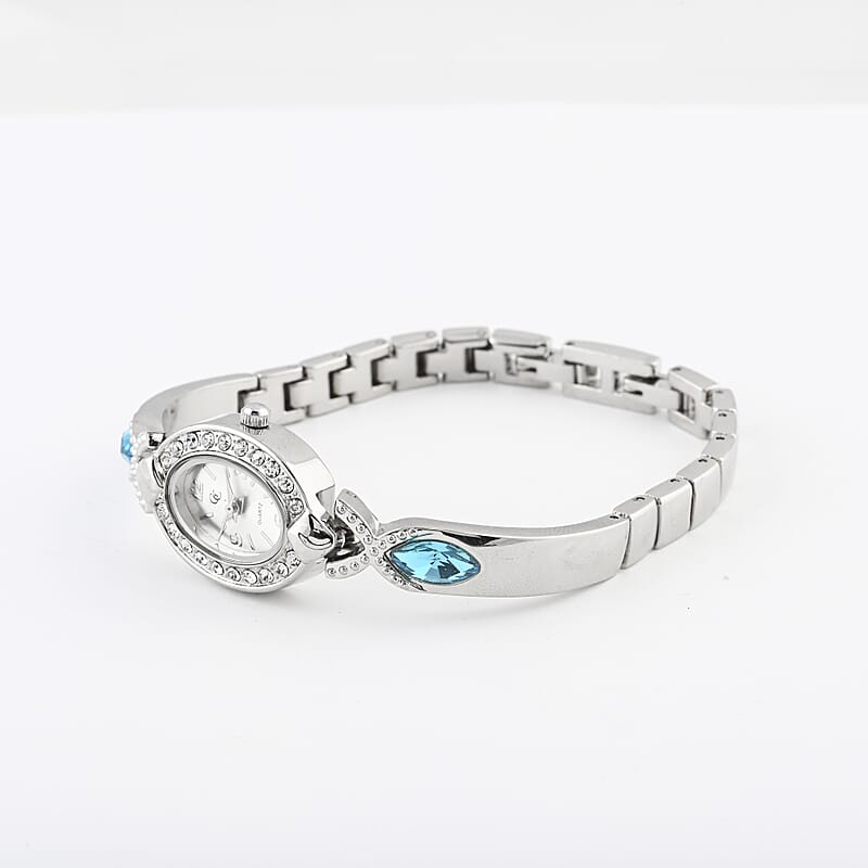 GC Quartz Movement Blue Topaz and Simulated Diamond 3.30 ctw Watch in Silvertone (8.00 In)