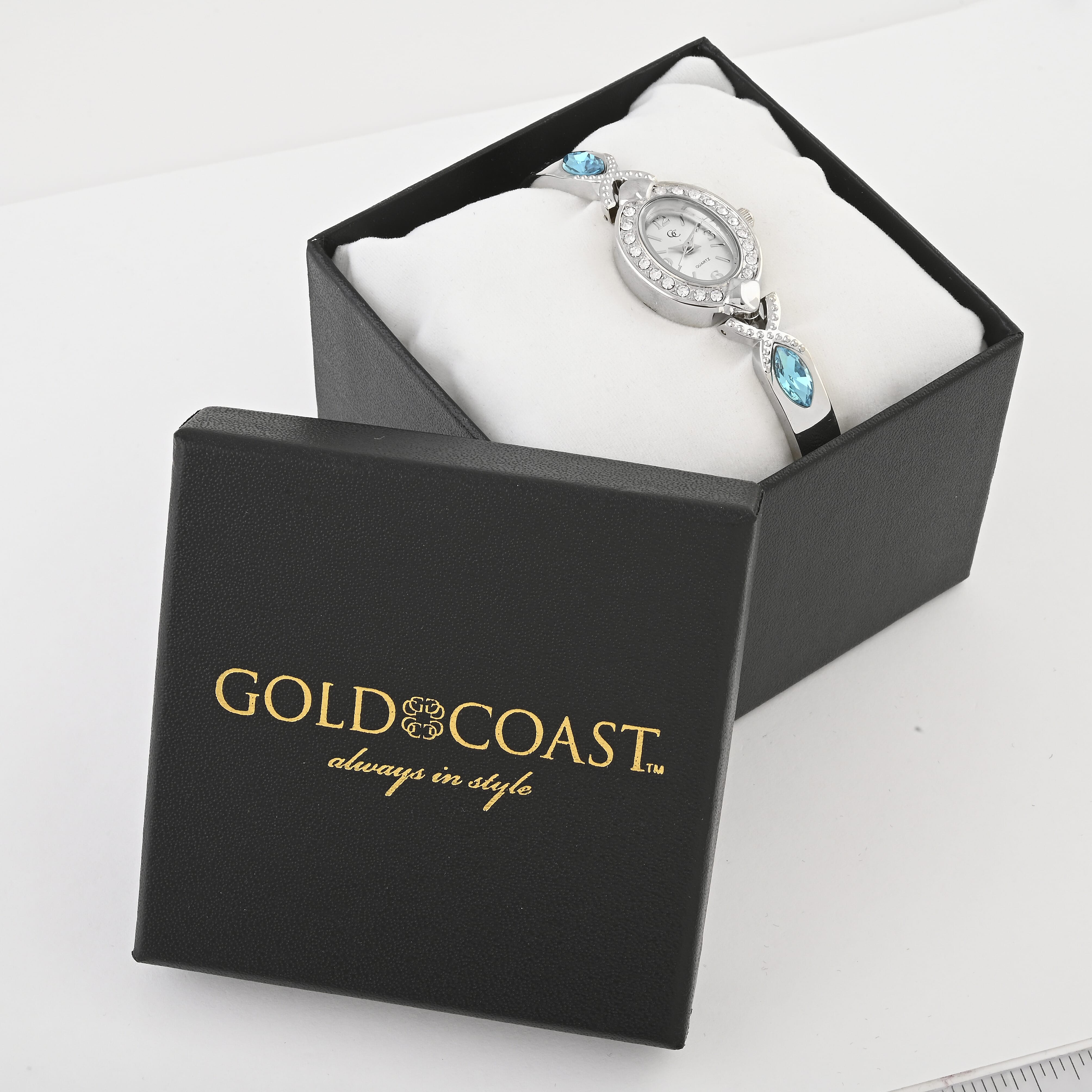 GC Quartz Movement Blue Topaz and Simulated Diamond 3.30 ctw Watch in Silvertone (8.00 In)