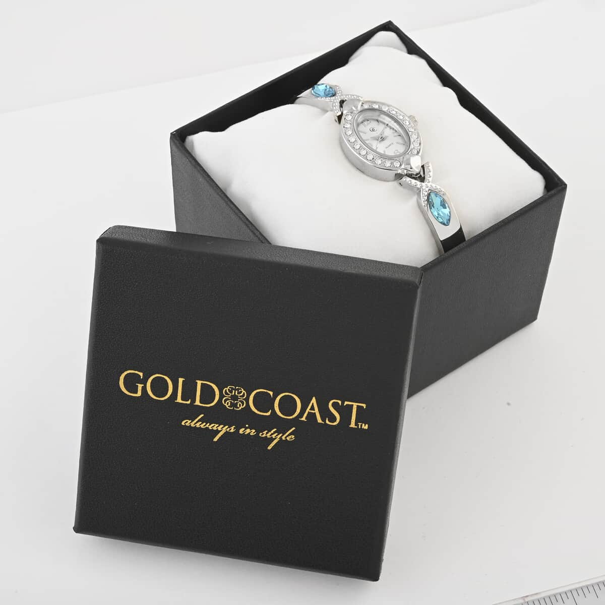 GC Quartz Movement Blue Topaz and Simulated Diamond 3.30 ctw Watch in Silvertone (8.00 In) image number 5